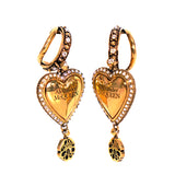 NEW $650 ALEXANDER MCQUEEN Gold Brass Crystal LOGO HEART HOOP SKULL EARRINGS