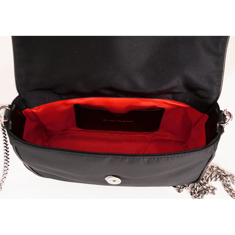 NEW $890 ALEXANDER MCQUEEN Black Nylon CRYSTAL SKULL WHITE GRAFFITI LOGO BAG NWT