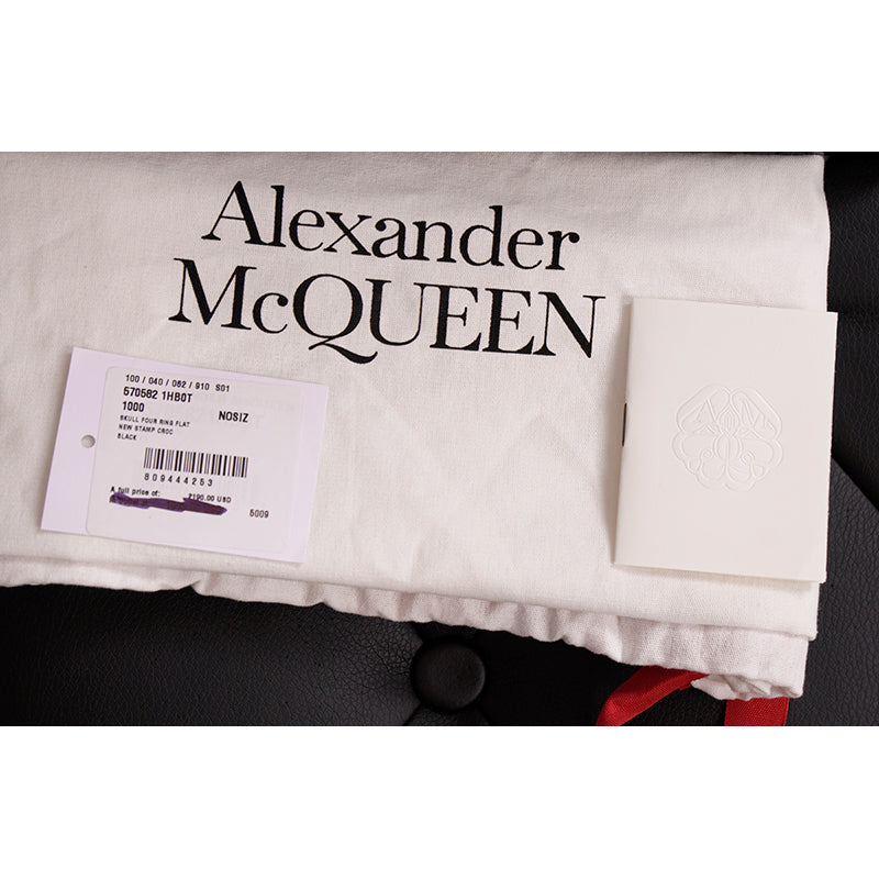 NEW $2190 ALEXANDER MCQUEEN Black Croc GOLD JEWELED KNUCKLE 4 Ring SKULL BAG NWT