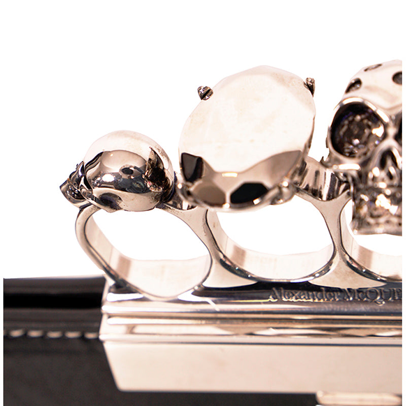 NEW $2990 ALEXANDER MCQUEEN Black SILVER SPIKE STUDDED KNUCKLE 4 Ring SKULL BAG