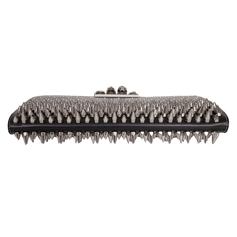 NEW $2990 ALEXANDER MCQUEEN Black SILVER SPIKE STUDDED KNUCKLE 4 Ring SKULL BAG