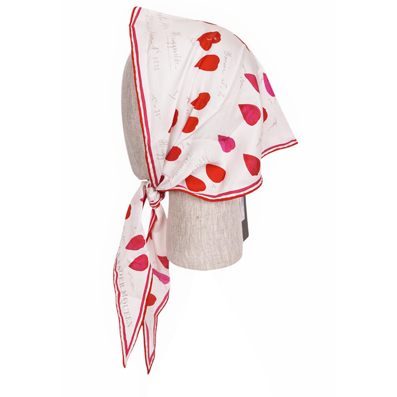 NEW $295 ALEXANDER MCQUEEN Ivory Heart FLOWER PETAL PRINT Head, Bag, NECK SCARF