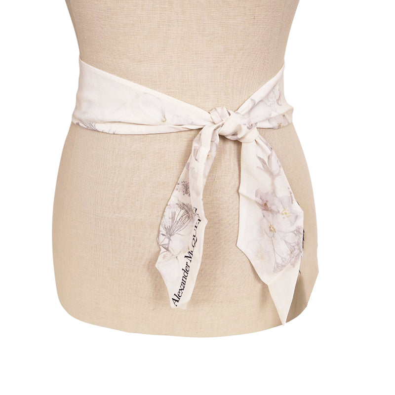 NEW $185 ALEXANDER MCQUEEN Ivory OPHELIA FLORAL PRINT Twill Slender NECK SCARF