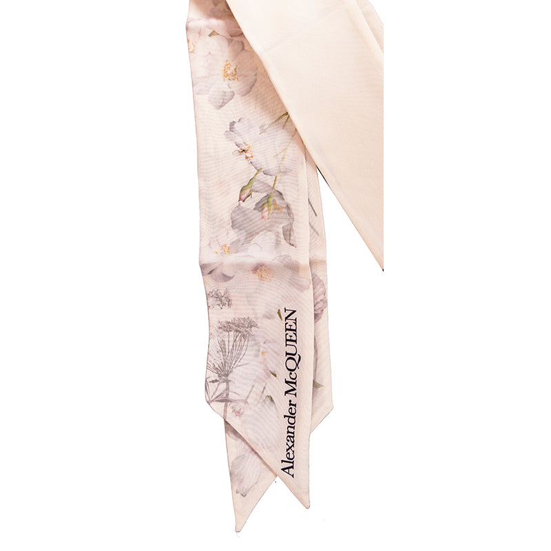 NEW $185 ALEXANDER MCQUEEN Ivory OPHELIA FLORAL PRINT Twill Slender NECK SCARF