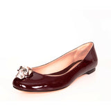 37 NEW $650 ALEXANDER MCQUEEN Wine Red Patent Leather Crystal SKULL BALLET FLATS