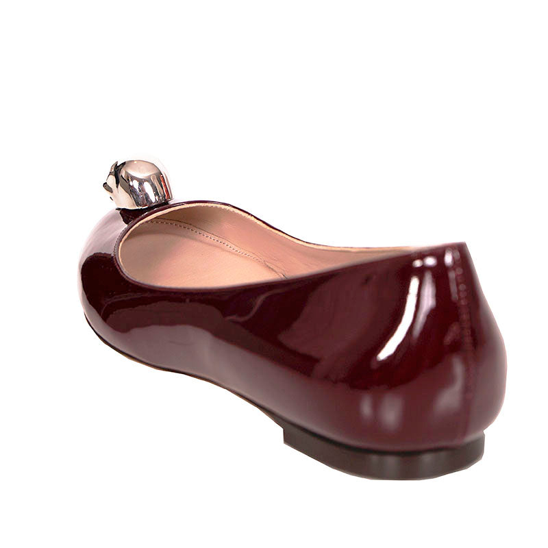 37 NEW $650 ALEXANDER MCQUEEN Wine Red Patent Leather Crystal SKULL BALLET FLATS