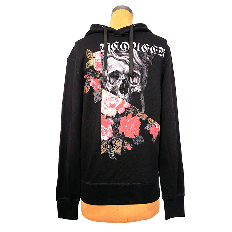 ALEXANDER MCQUEEN★Black Pieced Skull Roses Graphic Hoodie XS NEW $930 ALEXANDER MCQUEEN Men's Black Pieced SKULL ROSES