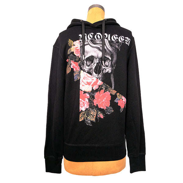 XS NEW $930 ALEXANDER MCQUEEN Men's Black Pieced SKULL ROSES Graphic HOODIE TOP