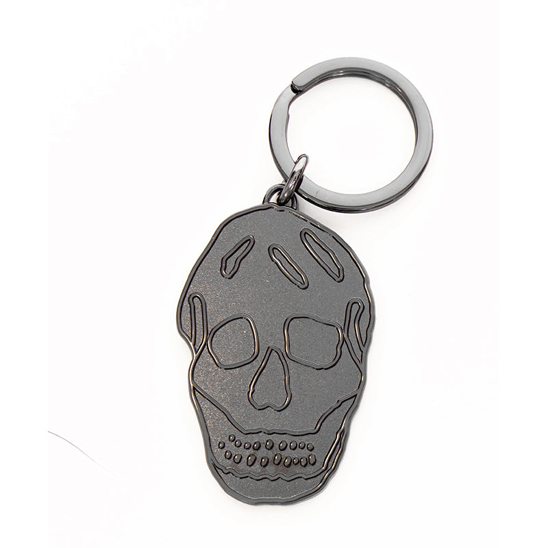 NEW $195 ALEXANDER MCQUEEN Pewter Tone Brass GRINNING LOGO SKULL KEYRING NIB