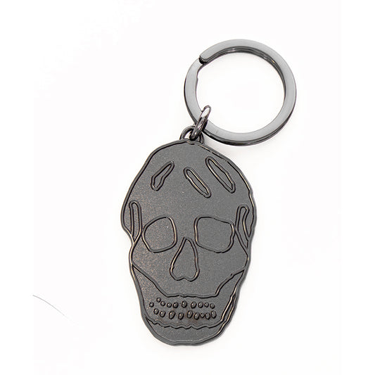 NEW $195 ALEXANDER MCQUEEN Pewter Tone Brass GRINNING LOGO SKULL KEYRING NIB