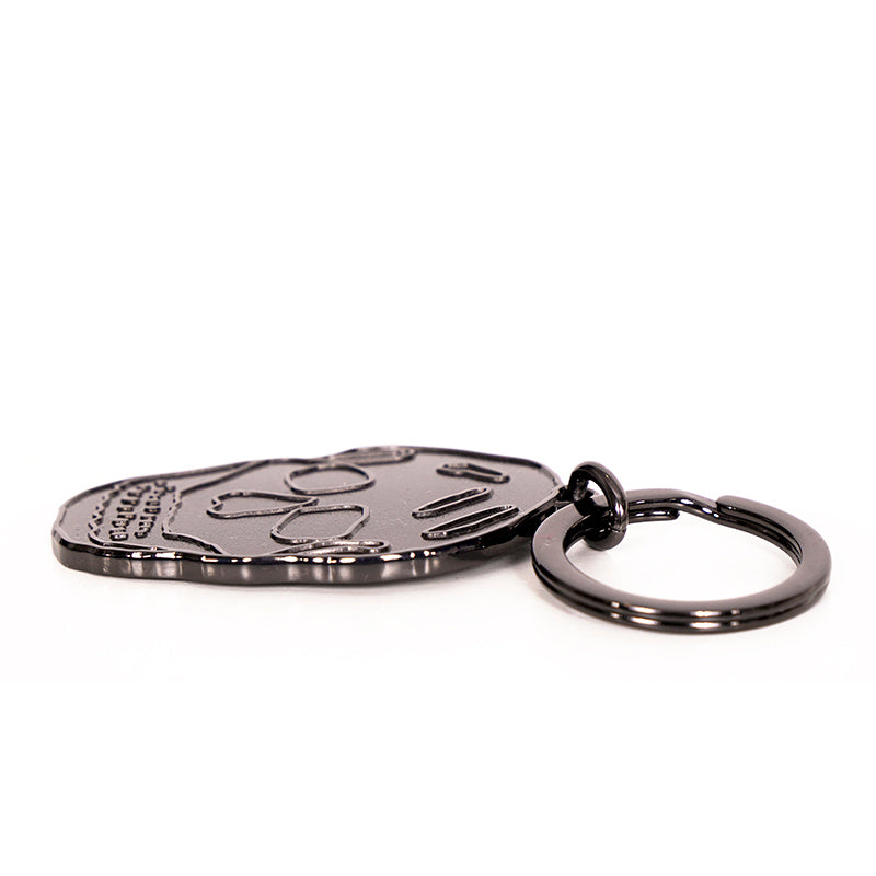 NEW $195 ALEXANDER MCQUEEN Pewter Tone Brass GRINNING LOGO SKULL KEYRING NIB
