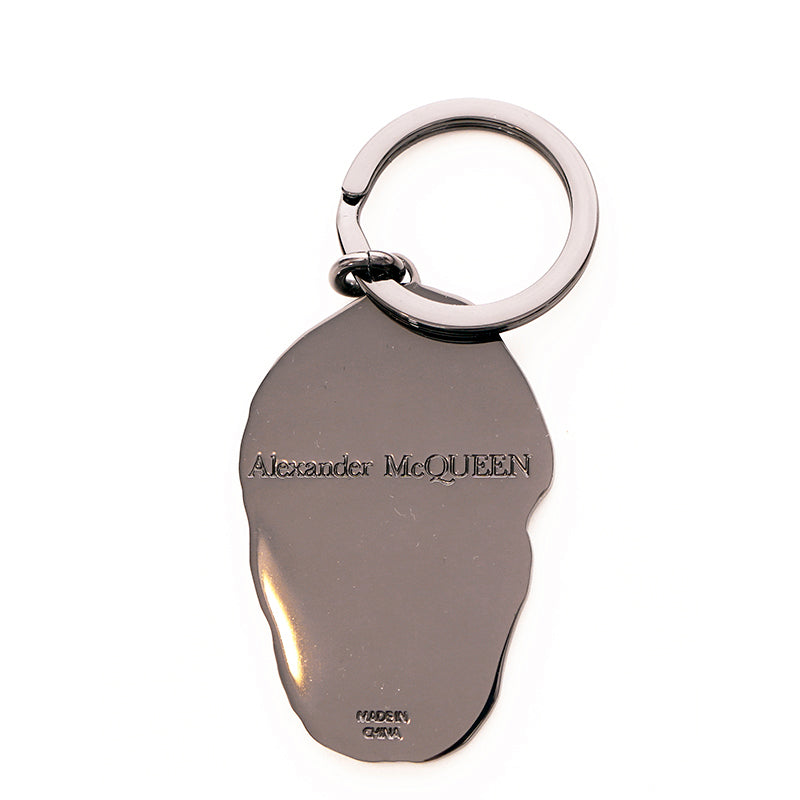 NEW $195 ALEXANDER MCQUEEN Pewter Tone Brass GRINNING LOGO SKULL KEYRING NIB