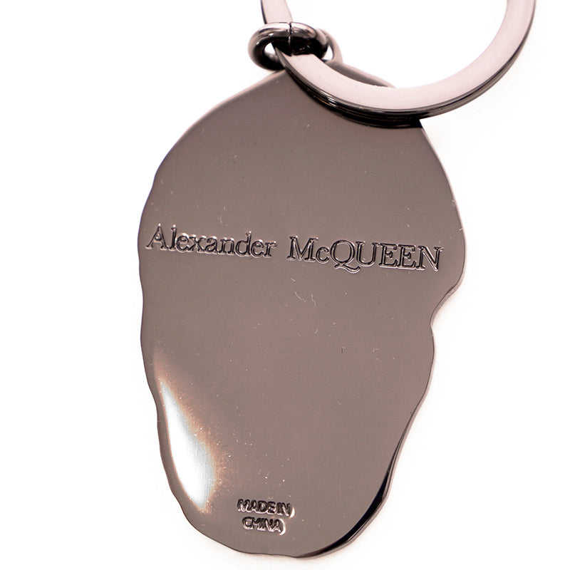 NEW $195 ALEXANDER MCQUEEN Pewter Tone Brass GRINNING LOGO SKULL KEYRING NIB