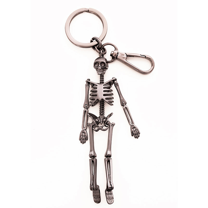 NEW $375 ALEXANDER MCQUEEN Gunmetal Silver Tone Brass DANCING SKELETON KEYRING