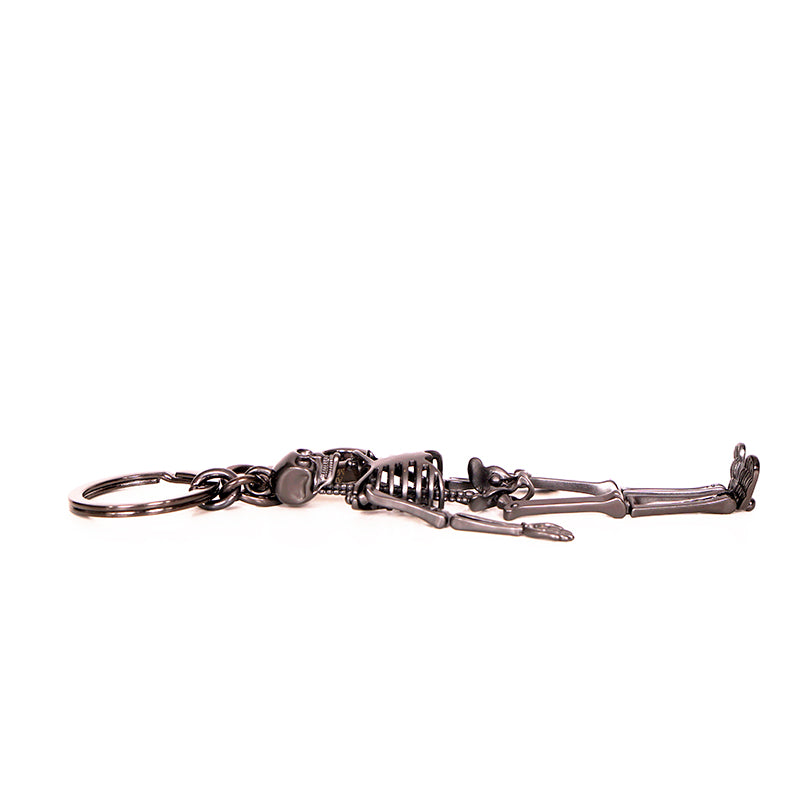 NEW $375 ALEXANDER MCQUEEN Gunmetal Silver Tone Brass DANCING SKELETON KEYRING