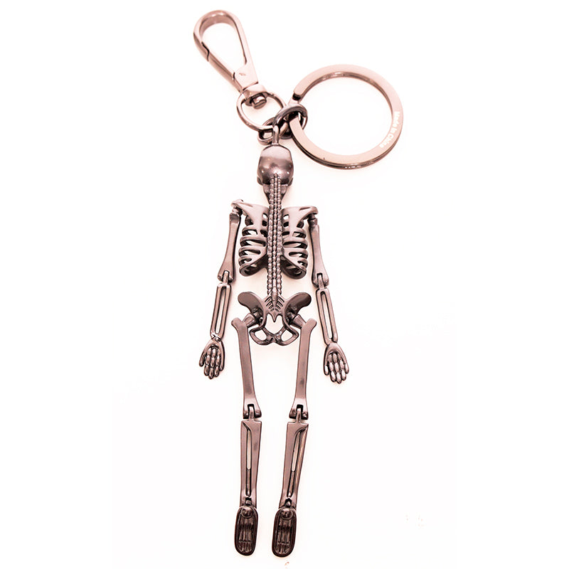 NEW $375 ALEXANDER MCQUEEN Gunmetal Silver Tone Brass DANCING SKELETON KEYRING