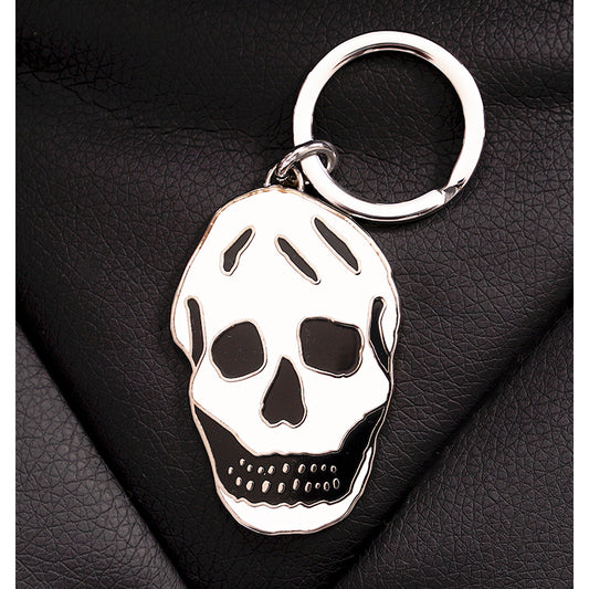 NEW $195 ALEXANDER MCQUEEN White Enamel & Silver Tone Brass SKULL KEYRING NIB