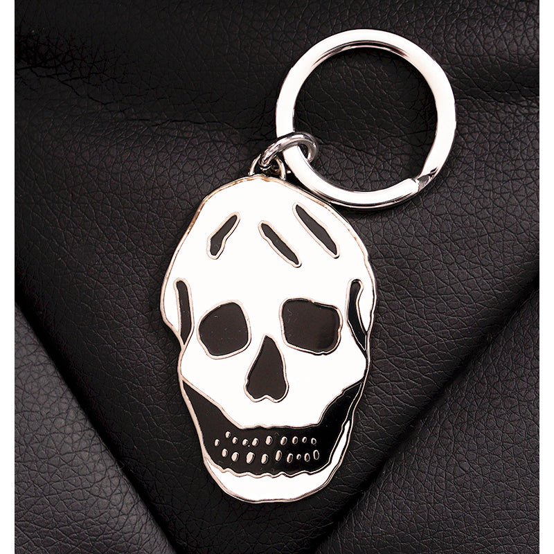 NEW $195 ALEXANDER MCQUEEN White Enamel & Silver Tone Brass SKULL KEYRING NIB