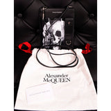 NEW $790 ALEXANDER MCQUEEN Black Leather TORN SKULL GRAPHIC PRINT Crossbody BAG