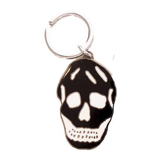 NEW $195 ALEXANDER MCQUEEN Black Enamel & Silver Tone Brass SKULL KEYRING NIB