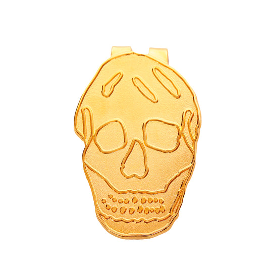 NEW $130 ALEXANDER MCQUEEN Shiny Gold Tone Brass SKULL MONEY CLIP w/ Gift Box