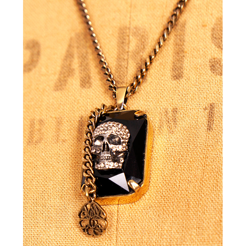 NEW $590 ALEXANDER MCQUEEN Gold Tone Brass SKULL LOGO SKULL CRYSTAL NECKLACE NIB