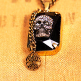 NEW $590 ALEXANDER MCQUEEN Gold Tone Brass SKULL LOGO SKULL CRYSTAL NECKLACE NIB