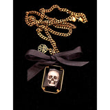 NEW $590 ALEXANDER MCQUEEN Gold Tone Brass SKULL LOGO SKULL CRYSTAL NECKLACE NIB