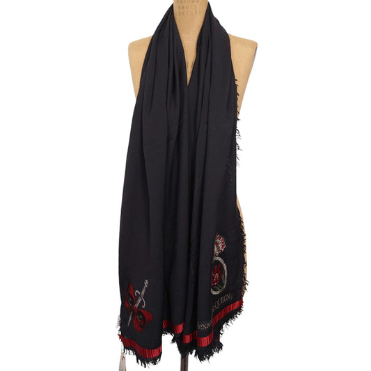 NEW $570 ALEXANDER MCQUEEN Black BELOVED SKULL DAGGER BUTTERFLY Wispy SCARF