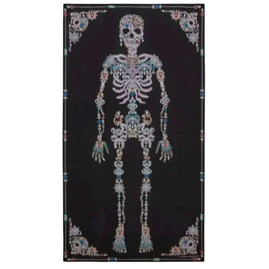 NEW $795 ALEXANDER MCQUEEN Black Gemstone TREASURE SKELETON Silk Chiffon SCARF