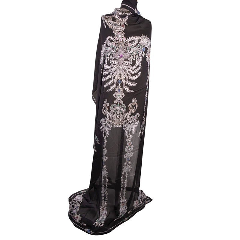 NEW $795 ALEXANDER MCQUEEN Black Gemstone TREASURE SKELETON Silk Chiffon SCARF