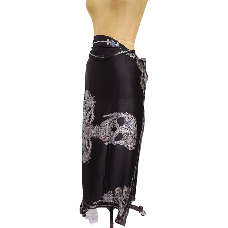 NEW $795 ALEXANDER MCQUEEN Black Gemstone TREASURE SKELETON Silk Chiffon SCARF