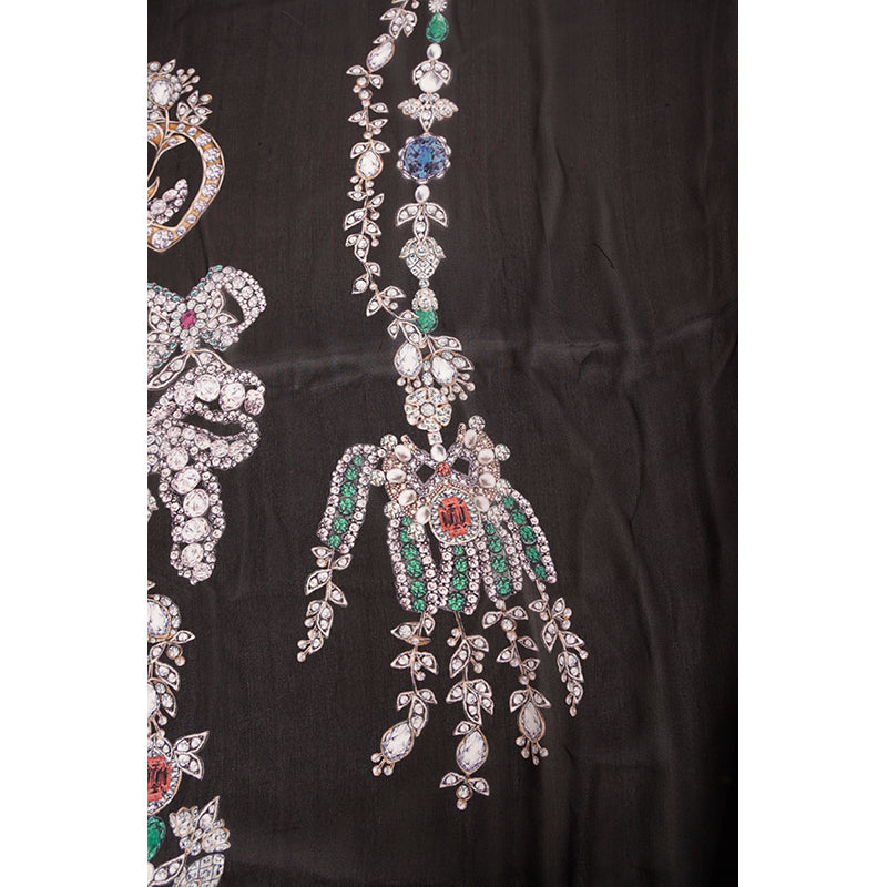 NEW $795 ALEXANDER MCQUEEN Black Gemstone TREASURE SKELETON Silk Chiffon SCARF