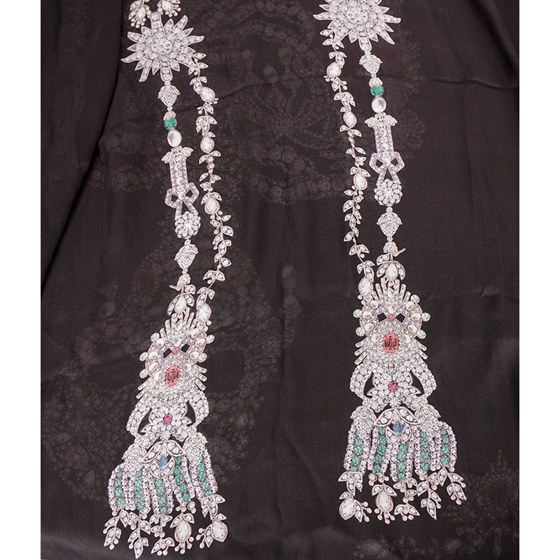 NEW $795 ALEXANDER MCQUEEN Black Gemstone TREASURE SKELETON Silk Chiffon SCARF