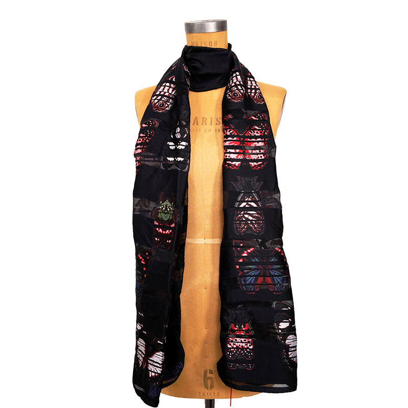 NEW $525 ALEXANDER MCQUEEN Black Glitched BUTTERFLY & MOTH Striped Long SCARF