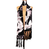 NEW $530 ALEXANDER MCQUEEN Black White TORN ROSES PRINT Silk Tasseled SCARF NWT