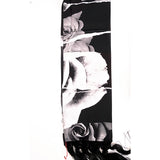 NEW $530 ALEXANDER MCQUEEN Black White TORN ROSES PRINT Silk Tasseled SCARF NWT