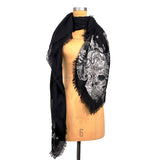 NEW $570 ALEXANDER MCQUEEN Black TATTOO SKULL Wool Silk WISPY 55" x 55" SCARF