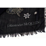 NEW $570 ALEXANDER MCQUEEN Black TATTOO SKULL Wool Silk WISPY 55" x 55" SCARF