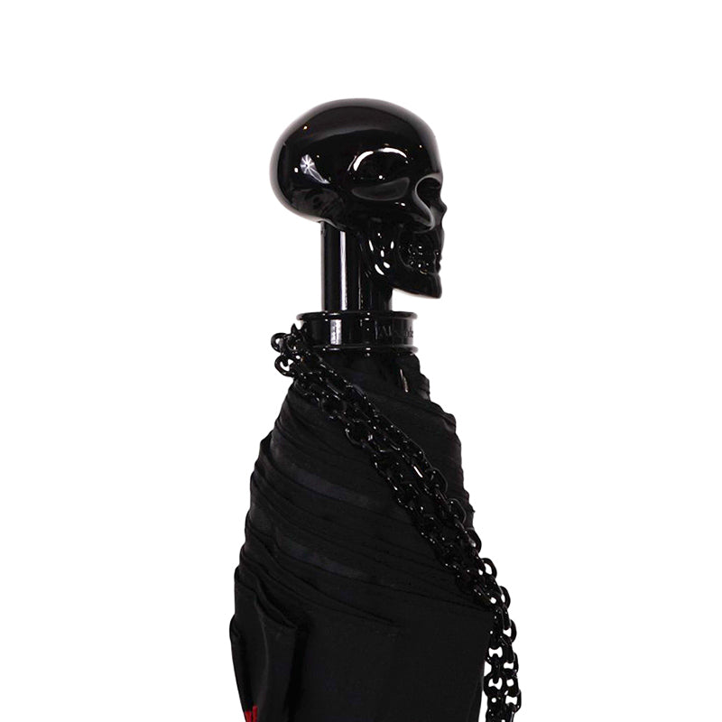 NEW $550 ALEXANDER MCQUEEN Black Glossy SKULL-HANDLE Compact Travel UMBRELLA NIB