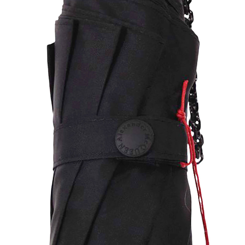 NEW $550 ALEXANDER MCQUEEN Black Glossy SKULL-HANDLE Compact Travel UMBRELLA NIB