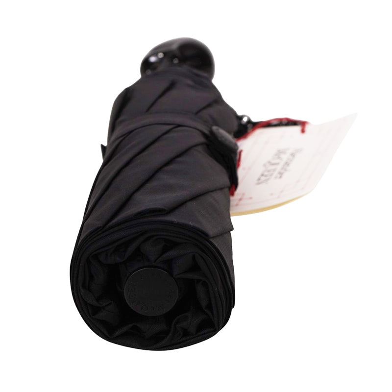 NEW $550 ALEXANDER MCQUEEN Black Glossy SKULL-HANDLE Compact Travel UMBRELLA NIB