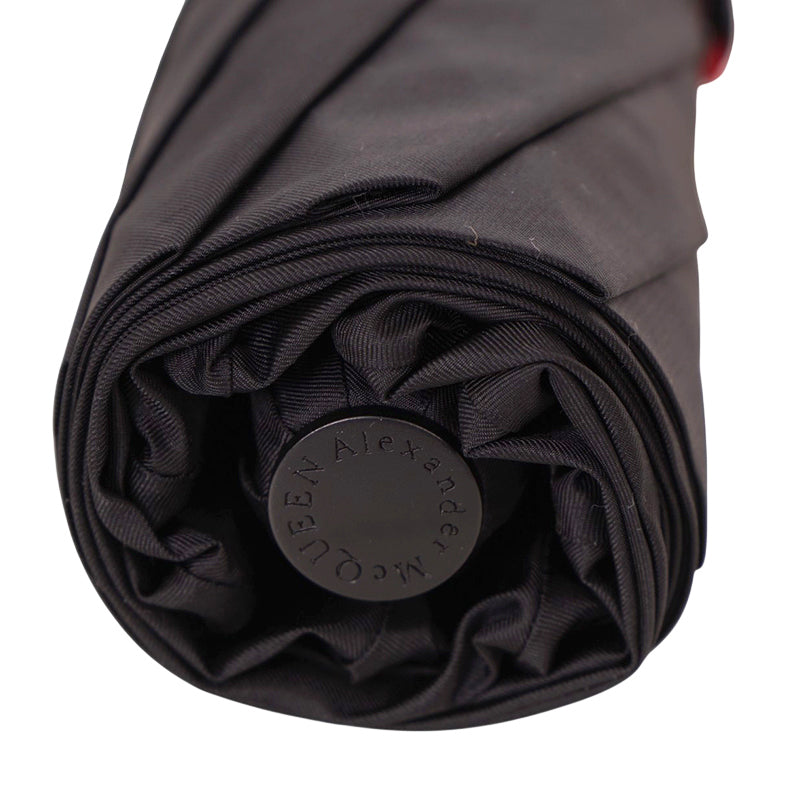 NEW $550 ALEXANDER MCQUEEN Black Glossy SKULL-HANDLE Compact Travel UMBRELLA NIB