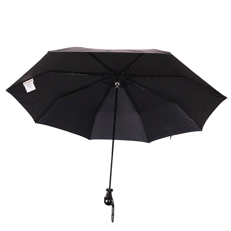 NEW $550 ALEXANDER MCQUEEN Black Glossy SKULL-HANDLE Compact Travel UMBRELLA NIB