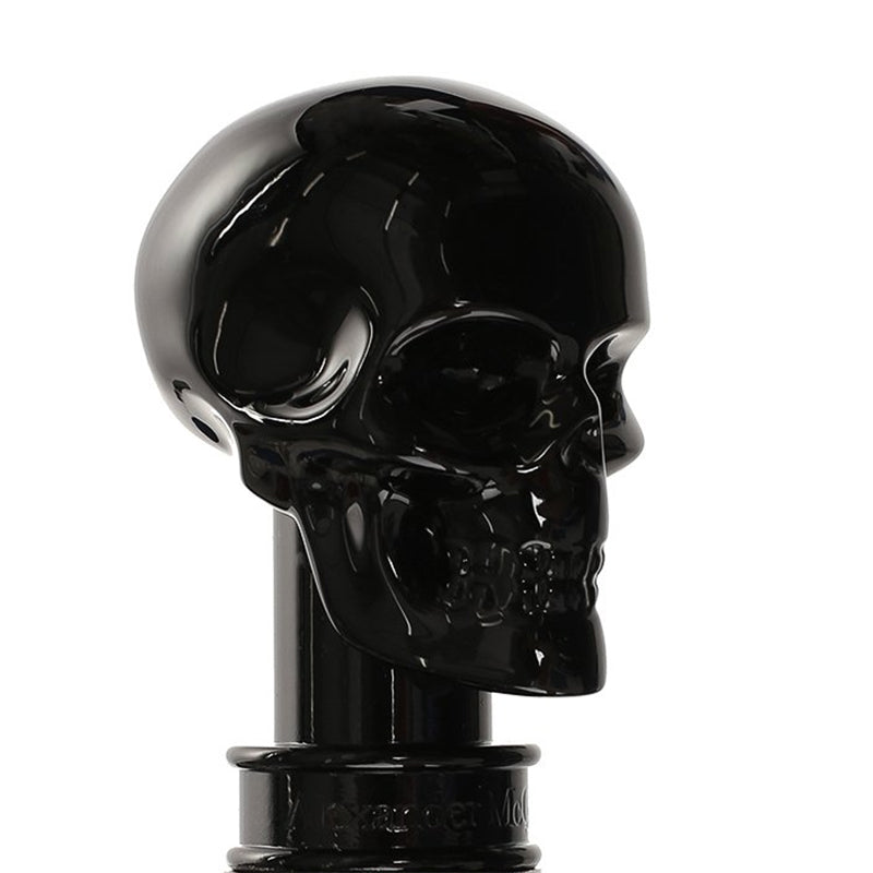 NEW $550 ALEXANDER MCQUEEN Black Glossy SKULL-HANDLE Compact Travel UMBRELLA NIB