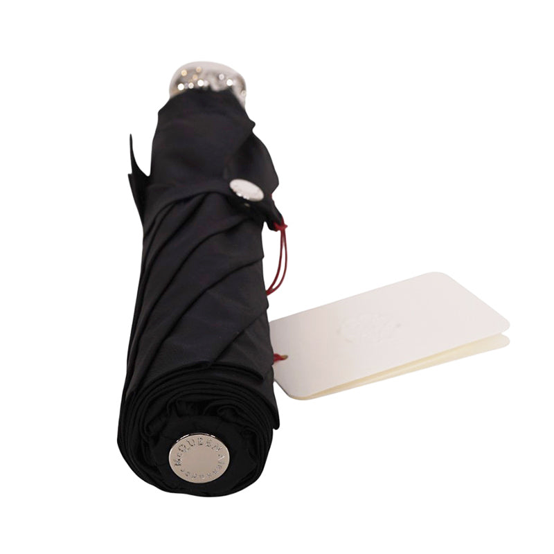 NEW $620 ALEXANDER MCQUEEN Silver Metal SKULL-HANDLE Compact Travel UMBRELLA NIB
