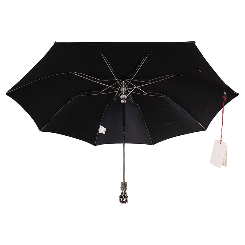 NEW $620 ALEXANDER MCQUEEN Silver Metal SKULL-HANDLE Compact Travel UMBRELLA NIB