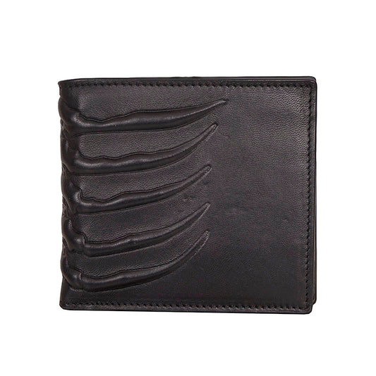 NEW ALEXANDER MCQUEEN Mens Black Leather RIB CAGE Gothic Bi-Fold RARE WALLET NWT