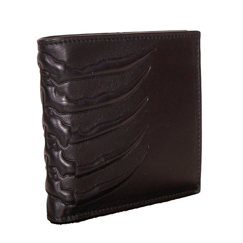 NEW ALEXANDER MCQUEEN Mens Black Leather RIB CAGE Gothic Bi-Fold RARE WALLET NWT