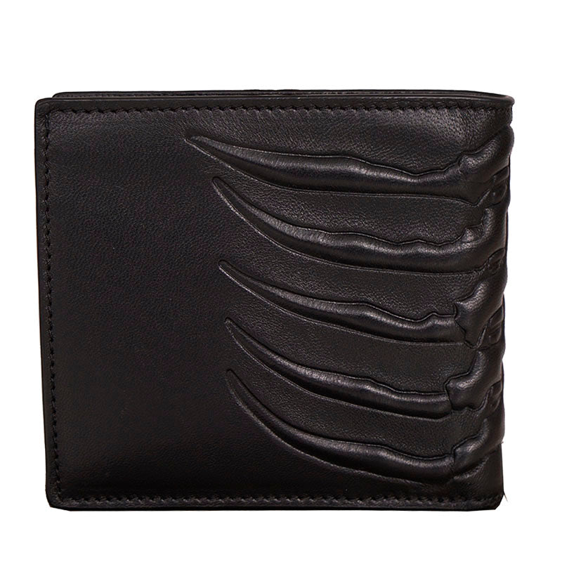 NEW ALEXANDER MCQUEEN Mens Black Leather RIB CAGE Gothic Bi-Fold RARE WALLET NWT